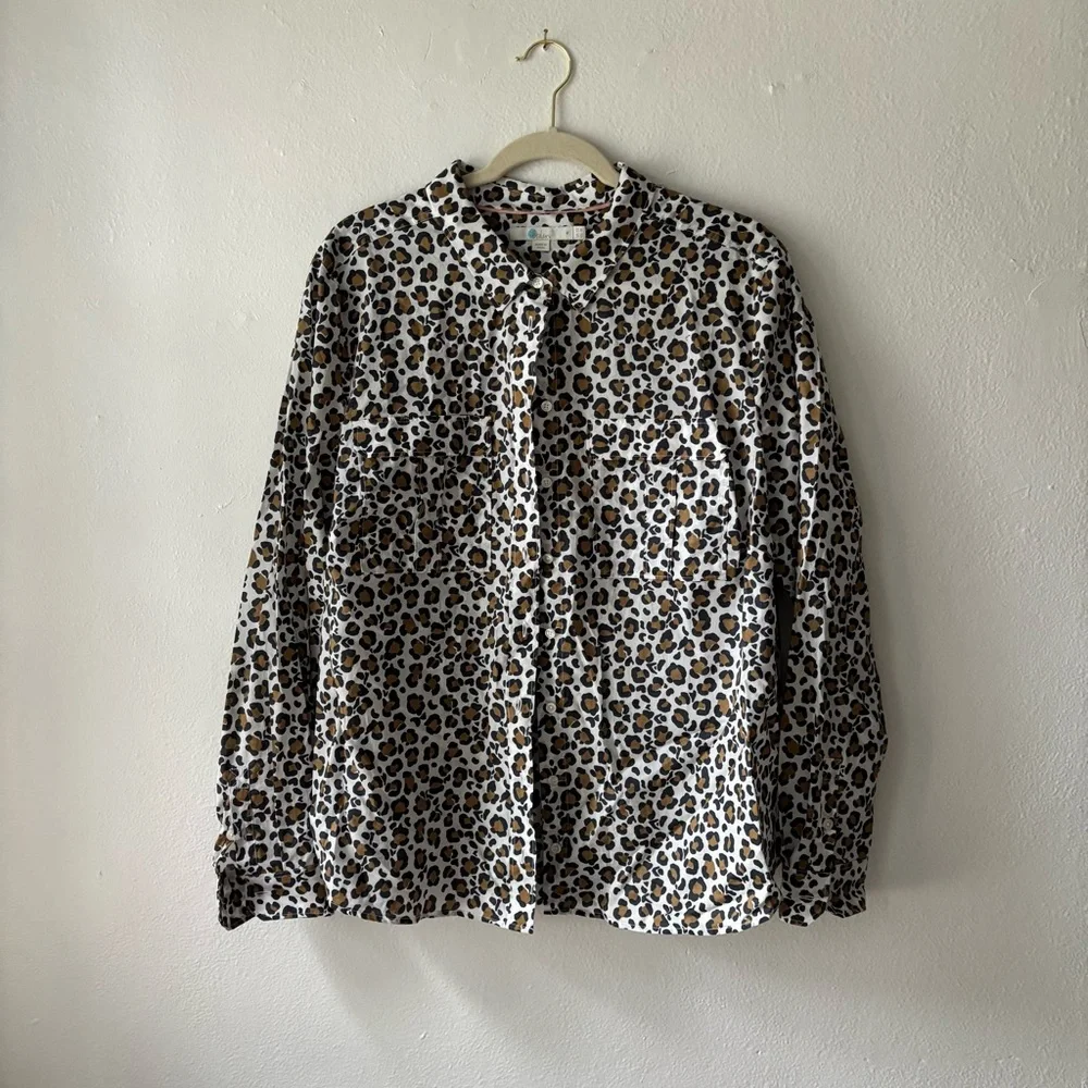 Boden Brown and Black Casual Leopard Print Button Down Shirt - Picture 1 of 6